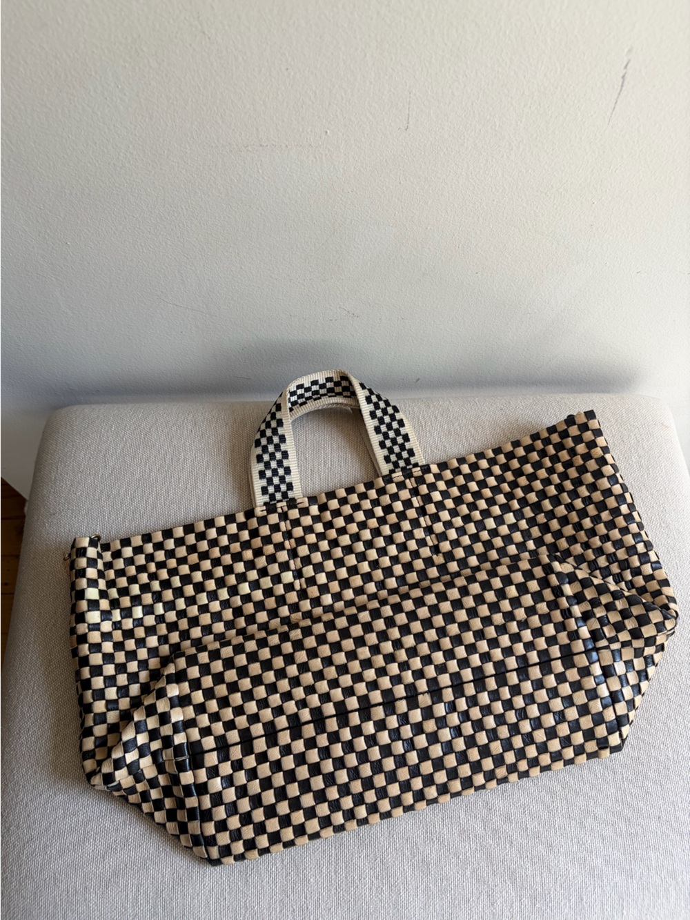 CLARE V Woven Checked Leather Tote - Picture 5 of 6